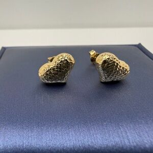 18K Genuine Yellow Gold Dia-Cut Heart Earrings (Preowned)
